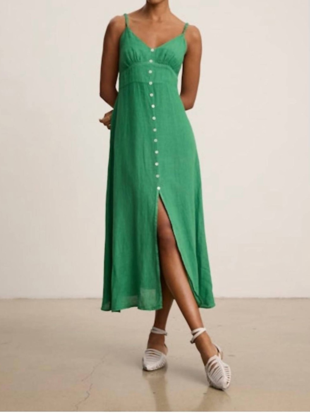 Velvet by Graham & Spencer Janet Linen Midi Dress Green Size L